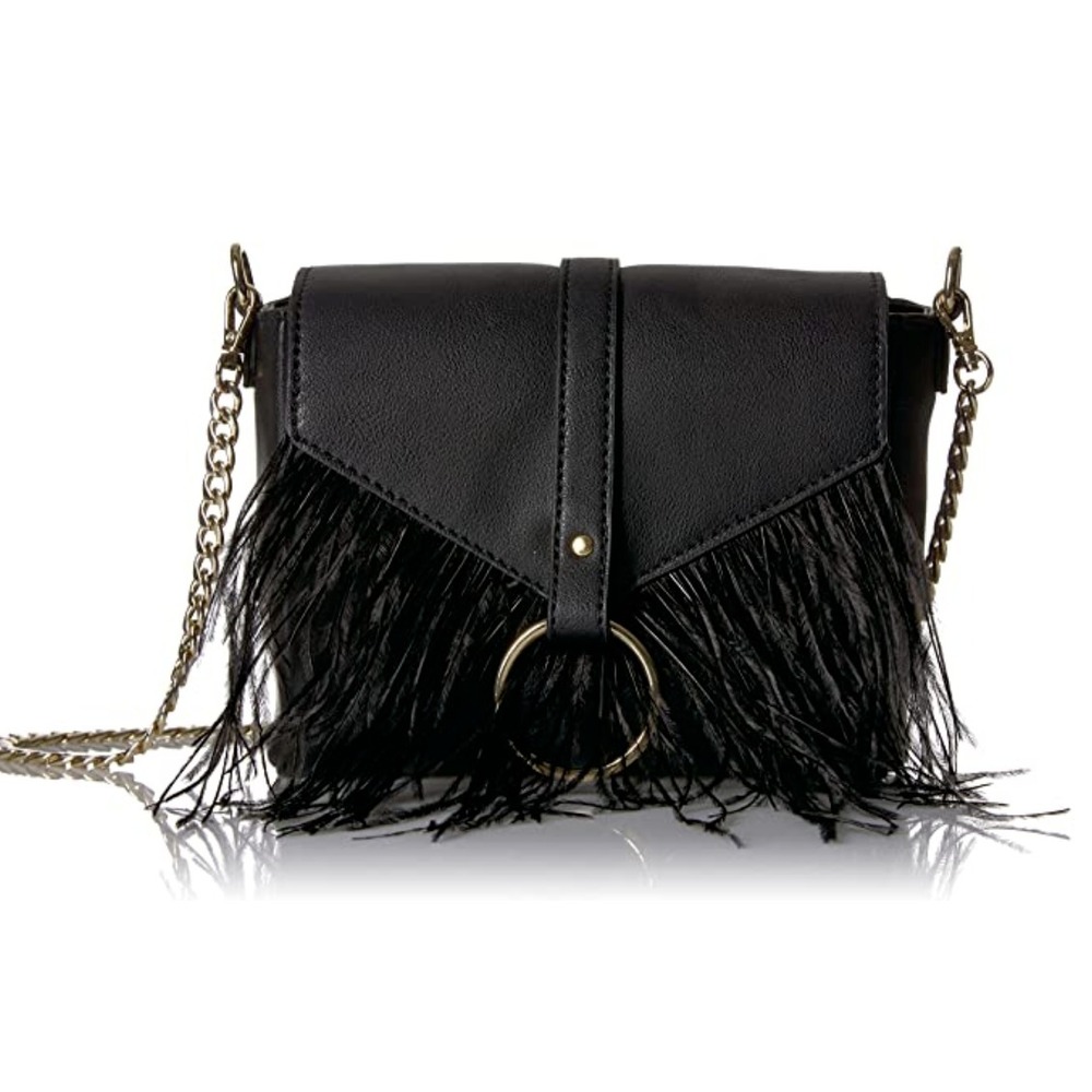 The Fix Black Courtney O Ring Feather Cross-Body Bag Chain Strap New With Tags